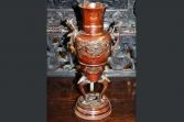 Antique large 19th Century Chinese bronze incense burner, highly decorated, c1890