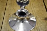 Large solid silver capstan inkwell, clear hallmarks, inscribed and dated 1927
