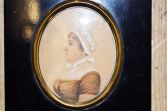 Antique 19th Century miniature painting, head and shoulders of Victorian lady, c1860