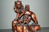 Antique early 20th Century Anglo Indian or Chinese wood carving of lions, c1910