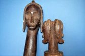 Pair of vintage African Fang tribal reliquary hand-carved wood statues, c1950