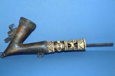 Mid-20th Century African tribal ceremonial bronze and cow bone pipe, Mali, c1950