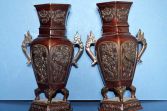 Pair antique 19th Century Chinese bronze baluster hexagonal shape vases, c1890