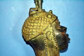 Large mid-20th Century African Benin tribal bronze bust/warrior figure, c1950