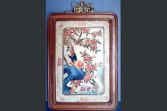 Antique 19th Century Chinese bird and floral painting under glass, with rosewood frame