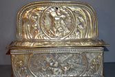 Antique 19th Century Dutch brass hanging candle box, embossed decoration, c1870
