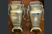 Pair antique 19th Century Japanese bronze/bi-metal vases, c1870