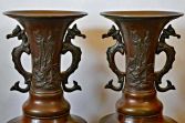 A pair of large Antique 19th Century Chinese bronze altar vases, c1880